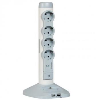 Legrand, Regleta enchufes sobremesa 4 mas 2 USB, cable 1,5 m y cargador movil