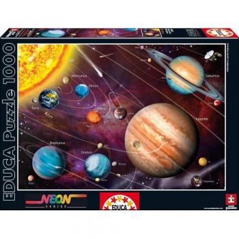 Educa Borras - Serie Neon Fluorescent, Puzzle 1.000 piezas Sistema Solar, Brilla en la oscuridad (14461)