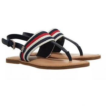 Sandalias de Mujer Tommy Hilfiger Modelo Plano en Cuero Azul Oscuro con Detalles Patrón, Talla 38 EU