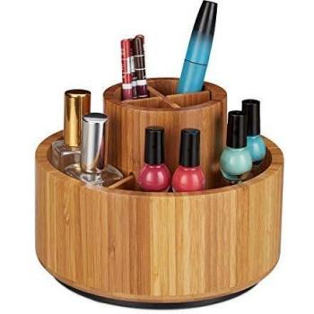 Organizador de Maquillaje Rotatorio de Bambú, 360º, Redondo, para Pinceles y Cosméticos, Diámetro 20 cm, Natural