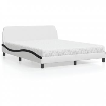 Cama con colchón de cuero sintético blanco y negro 160x200 cm