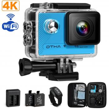 OTHA Camara Deportiva 4k Acción Cámara 1080P WiFi 16MP 170 Grados Lentes con Sensor Sony Videocámara Submarina, Visión Nocturna, Control Remoto Inalámbrico, 2 Baterías Recargables Incluidas
