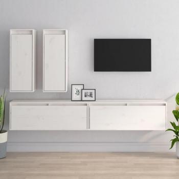 Mueble de TV 4 piezas madera maciza de pino blanco