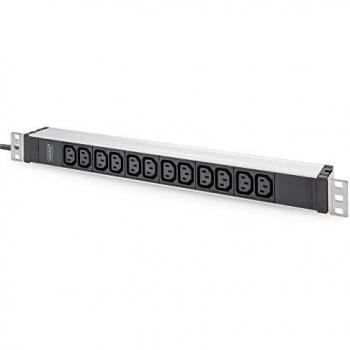 Digitus 1U Aluminum Rackmount PDU Power Strip with 12x C13 Outputs, 16A, 230VAC