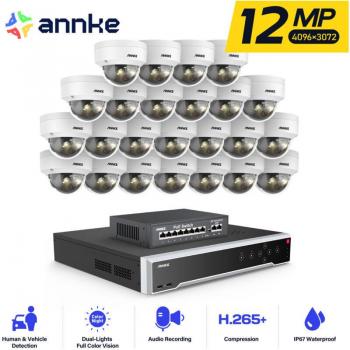 Kit de Videovigilancia 12MP con NVR de 32 Canales y 24 Cámaras POE, Visión Nocturna, Detección de Movimiento y Control Remoto por App/PC - Annke