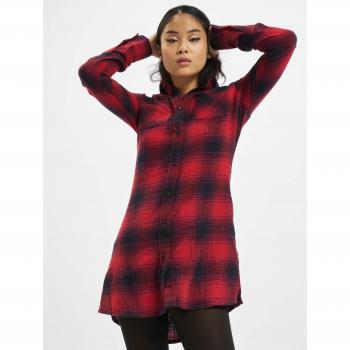 Urban Classics Ladies Check Shirt Dress - Short Black Red Dress for Women