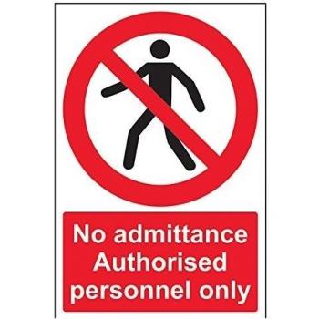Señal de seguridad VSafety 52019AU R de prohibición de acceso con mensae «No admittance authorised personnel only/pedestrian», plástico rígido, horizontal, 200 x 300 mm, color negro y rojo