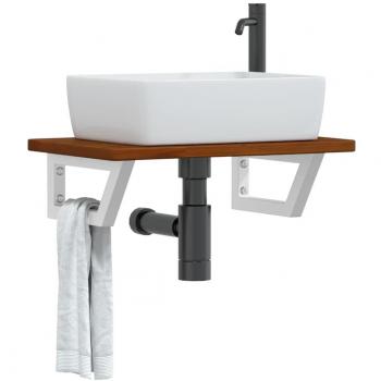 Estante de lavabo de pared en acero y madera maciza de roble marrón