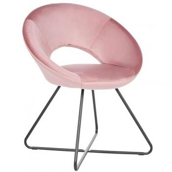 Sillón de Terciopelo Rosa Acolchado Sin Reposabrazos Base Cruz Negra Rachel