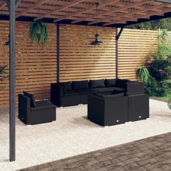 Set de muebles de jardín 8 piezas con sofás de Polyrattan y cojines negros