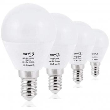 BRTLX 5W G45 Bombilla LED Mini Globo Blanco Frio 6000K E14 Incandescente Equivalente a 45 Ángulo de haz 220Grados 400Lm No Regulable 4 Unidades