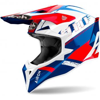Casco de motocross Airoh Wraaap Feel Blanco Rojo Azul Brillante XS