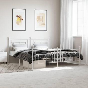 Cama Metal Blanca con Cabecero y Piecero 180x200 cm Super King Size