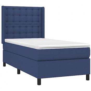 Cama box spring con colchón y luces LED, tela azul, dimensiones 80x200 cm
