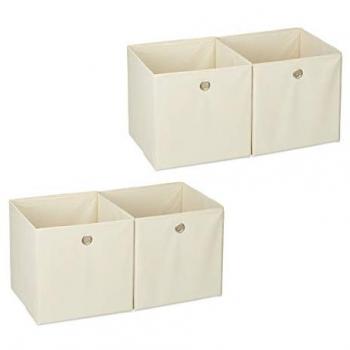 4 Cajas de Almacenaje Cuadradas de Tela Beige para Estanterías, 30 x 30 x 30 cm
