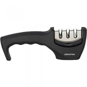 Uervoton Afilador de Cuchillos Manual de 3 Etapas, Afilador de Cuchillos de Cocina Profesional Diamante, Afilador de Cuchillos de Cocina Ceramica Dentados Inoxidable