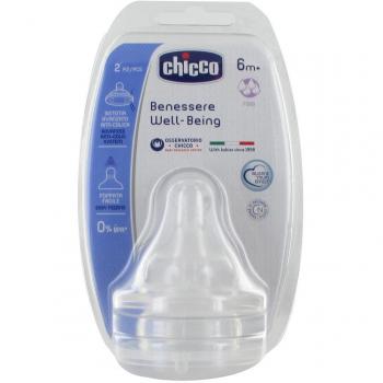 Chicco Wellbeing - Tetina de silicona anticólicos con flujo papilla para bebé de 6 meses en adelante, 2 unidades