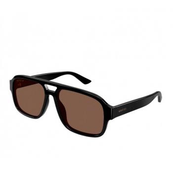 Gucci Aviator GG1342S Polarised Sunglasses, Unisex, Black/Brown, One Size