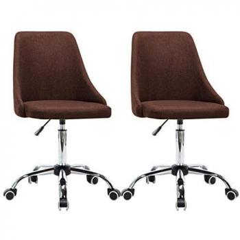 vidaXL 2X Sillas Oficina Giratorias Tela Despacho Material Mobiliario Escritorio Asientos Sofá Sillones Muebles Sala Salón Comedor Habitación Marrón