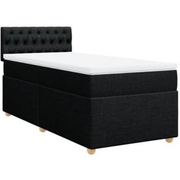 Cama box spring con colchón tela negro 90x200 cm