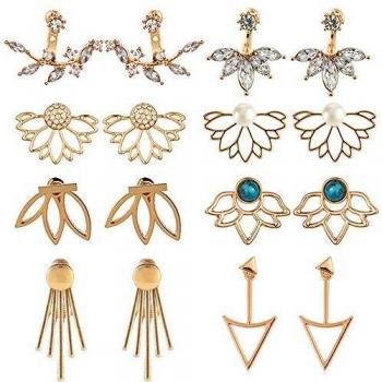 8 pares de aretes para mujeres y niñas, con diseño de flor de loto hueca, pendientes de cristal simple y chic