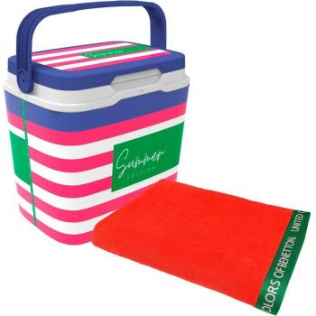 LIFE STORY Nevera 29 litros pink navy + toalla de playa algodón rojo