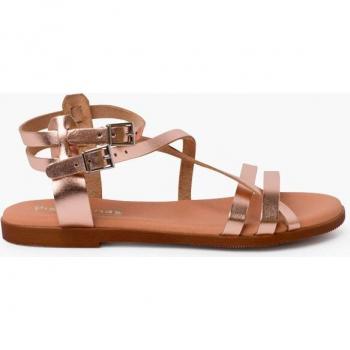 Sandalias de niña de piel metalizada con pulsera