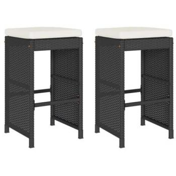 vidaXL Garden Bar Stools with Cushions 2 pcs Black Poly Rattan