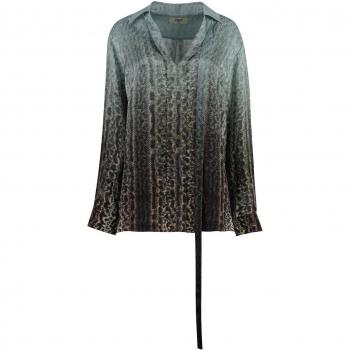 Fendi Women's Multicolor Monogram Silk Blouse Top in Light Blue | Size XS/S/40
