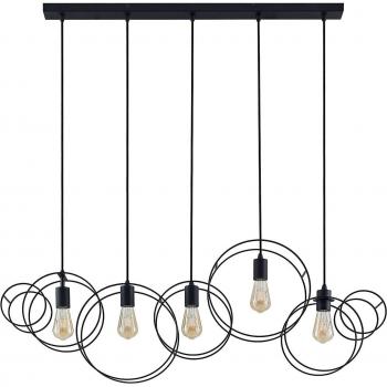 Lámpara colgante moderna Lucande Andrik, 5 luces en negro, hecha de metal, ideal para salón y comedor, con portalámparas E27
