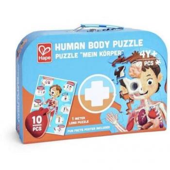 Hape - 60 Piece Human Body Jigsaw Puzzle with Wooden Organs, Dimensions: 100 x 50 x 2.3cm, Suitable for Ages 3+, Wooden Play Toy E1635