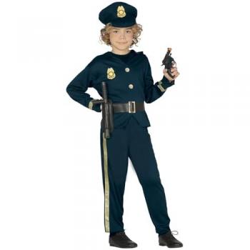 Disfraz de Policía Infantil Talla 5-6 Años Color Azul Marino/Dorado con Camisa, Pantalón y Cinturón