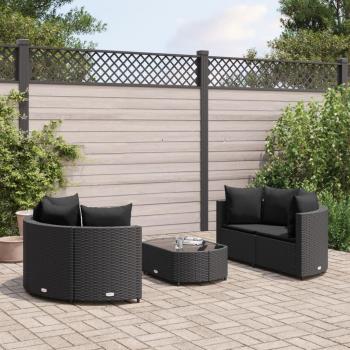 5-Piece Black Poly Rattan Garden Sofa Set with Cushions
