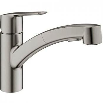 Grifo Monomando Grohe QuickFix Start con ducha extraíble 2jet, acabado SuperSteel, modelo 30531DC1, material Metal Latón