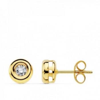 Pendientes oro 18k niña dos diamantes 0.11 ct. chatón presión