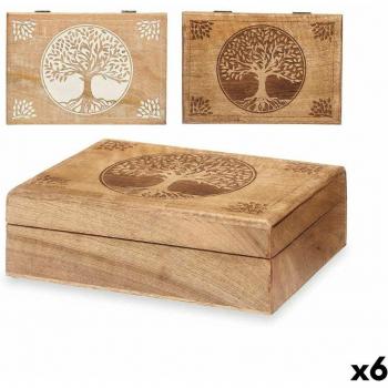 Caja Decorativa de Madera de Mango 25,5 x 8 x 17,4 cm (6 Unidades) Árbol de la Vida