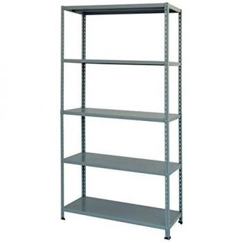 Estantería metálica industrial de 5 niveles color gris claro, dimensiones 90x40x200 cm
