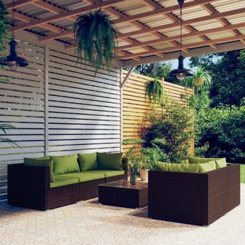 6-Piece Brown Poly Rattan Garden Lounge Set with Cushions
