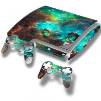Space 10158, Universe, Skin Sticker Decal Vinyl Wrap Cover Protector with Leather Effect Laminate and Colorful Design for PS3 Play Station 3 Slim Game Console and 2 Controllers. [Importación Inglesa]