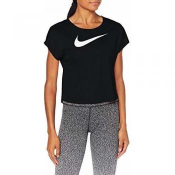 Nike W Nk Swoosh Run Top SS Camiseta de Manga Corta, Mujer, Black/White, XL