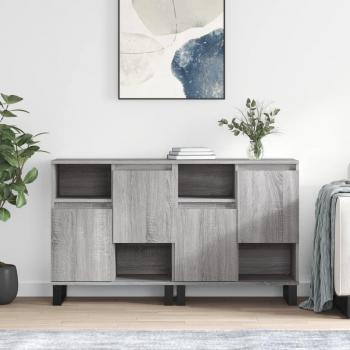 Aparador de 2 piezas en madera contrachapada gris Sonoma, mueble de almacenaje para salón, buffet y armario auxiliar