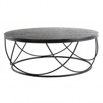 Mesa de centro LACE de Miliboo, madera negra y metal negro, dimensiones D80 x A30 cm