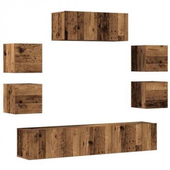 Conjunto de mueble de TV 7 piezas montado en la pared madera envejecida y madera compuesta