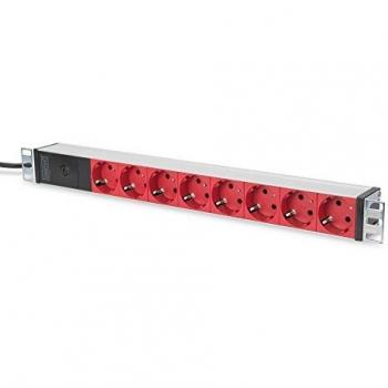 Regleta de enchufes Digitus DN-95410-R con perfil de aluminio, 10 tomas, protección contra sobrecargas, interruptor de encendido/apagado y diseño compacto