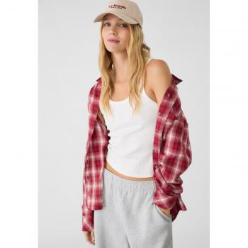 Burgundy Oversized Check Shirt for Women - Size L