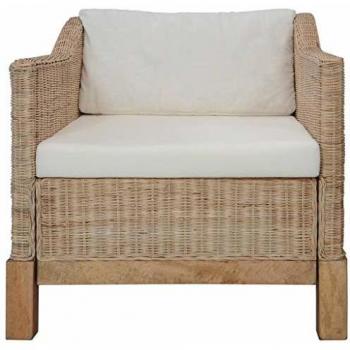 vidaXL Sillón con Cojines Ratán Natural Mobiliario Decoración Terraza Jardín Patio Balcón Práctico Exterior/Interior Cómodo Resistente Fundas Lavables