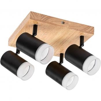 Aplique de Techo Toras 4 Focos GU10 en Madera y Metal Negro, Estilo Escandinavo, IP20, D22cm H16cm