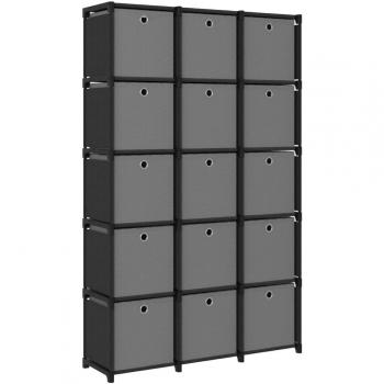 Estantería con 15 cubos de almacenamiento en tela negra, dimensiones 103x30x175,5 cm