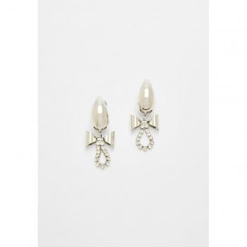 Grey Teardrop Bow Earrings OS