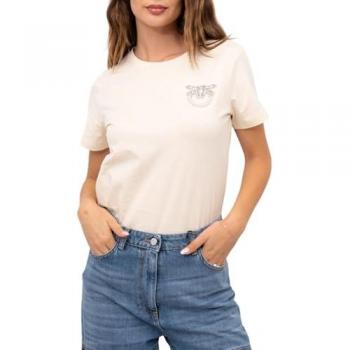 Pinko Women's Love Birds Embroidered Cotton T-Shirt, White, Size L